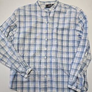Blue and White Checkered Ladies Western Decorative Button Down Shirt Lizwear SP